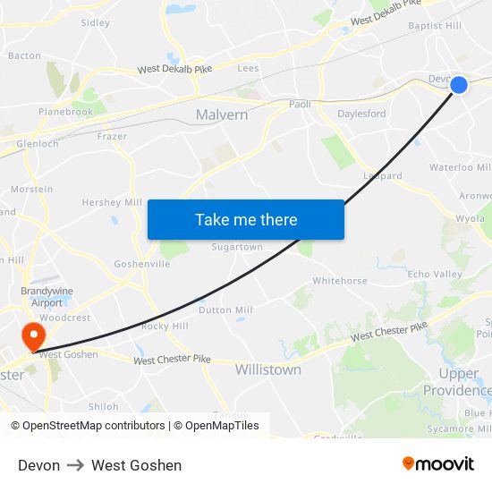 Devon to West Goshen map