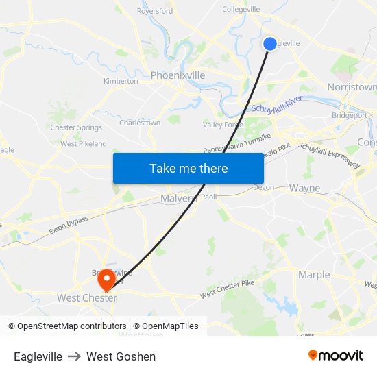 Eagleville to West Goshen map