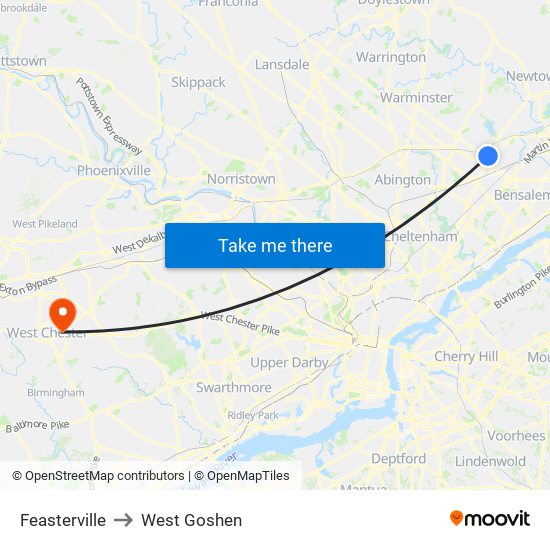 Feasterville to West Goshen map