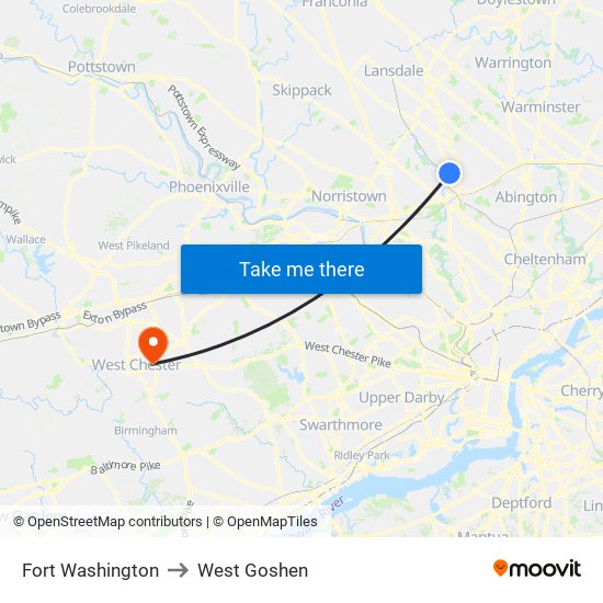 Fort Washington to West Goshen map