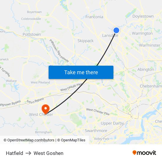 Hatfield to West Goshen map