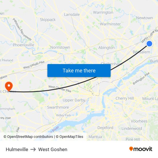 Hulmeville to West Goshen map