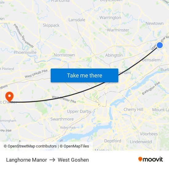 Langhorne Manor to West Goshen map