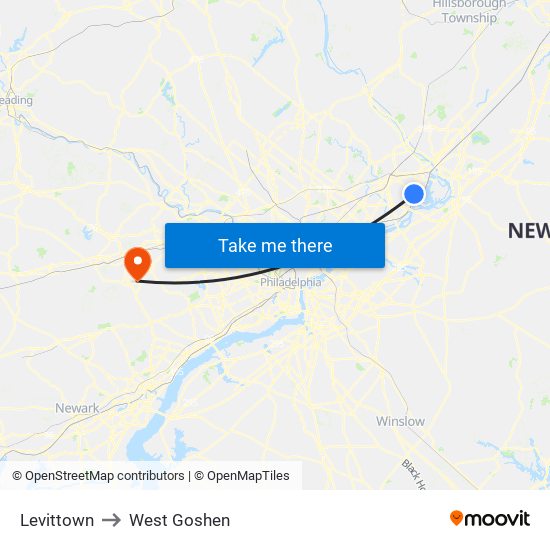 Levittown to West Goshen map