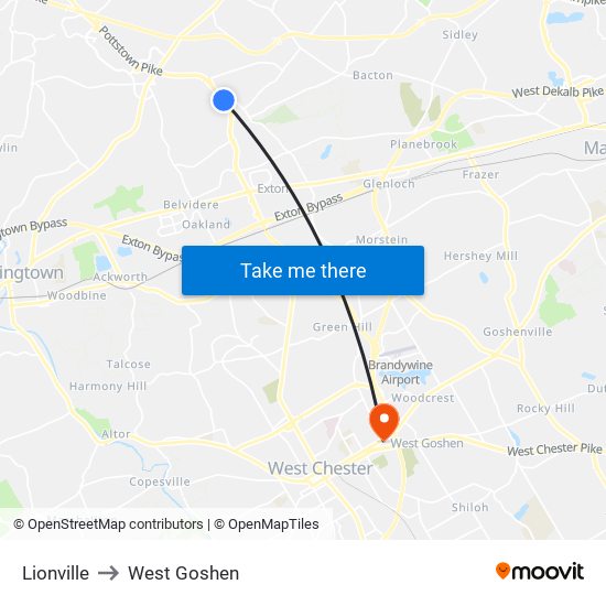 Lionville to West Goshen map