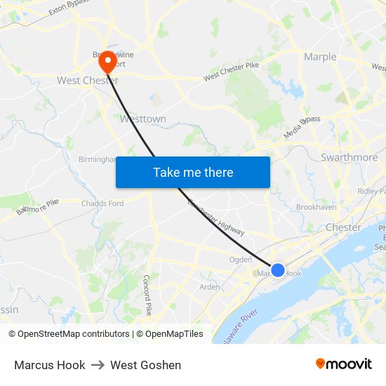 Marcus Hook to West Goshen map