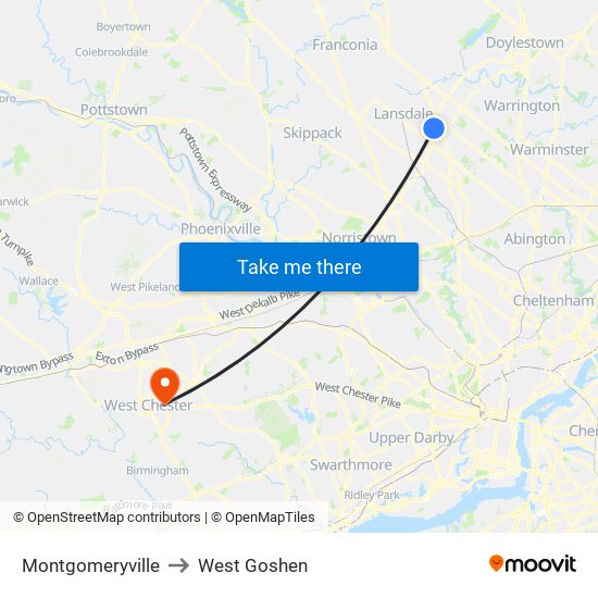 Montgomeryville to West Goshen map