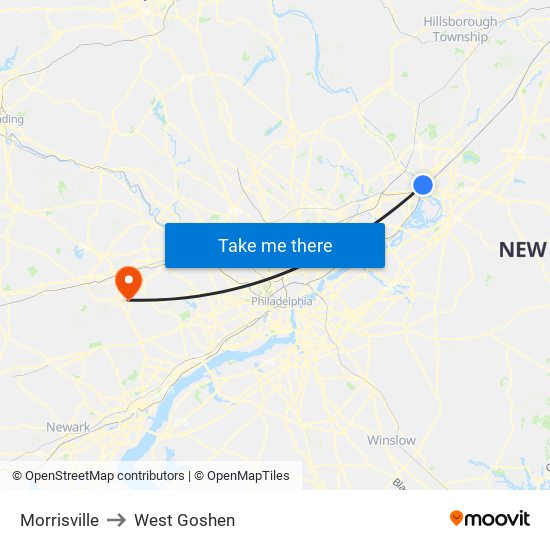 Morrisville to West Goshen map