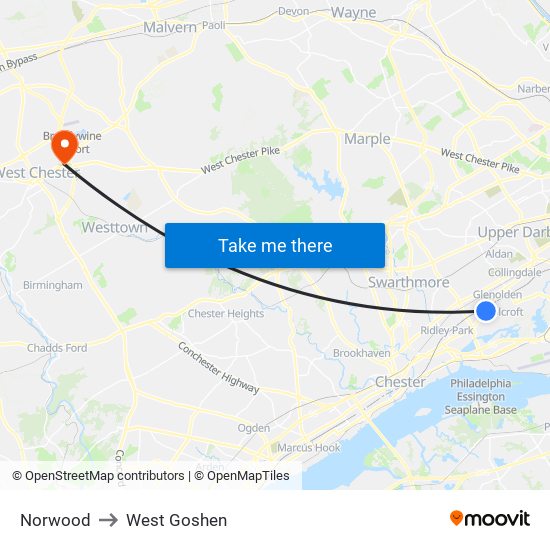 Norwood to West Goshen map