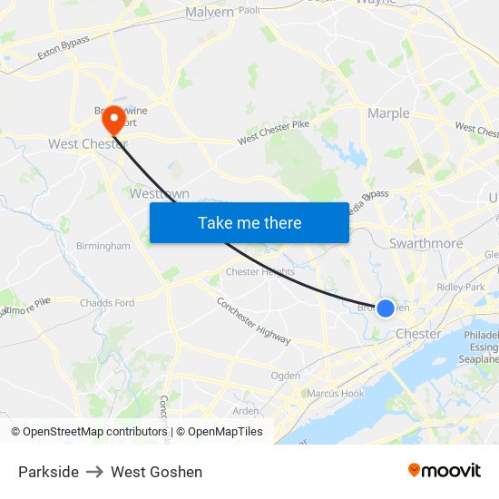 Parkside to West Goshen map