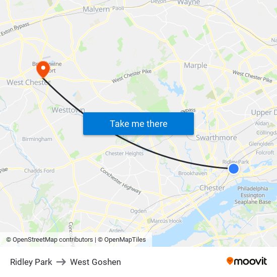 Ridley Park to West Goshen map