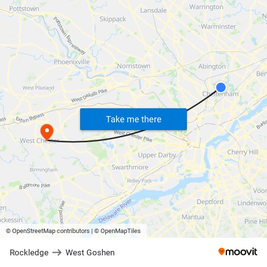 Rockledge to West Goshen map