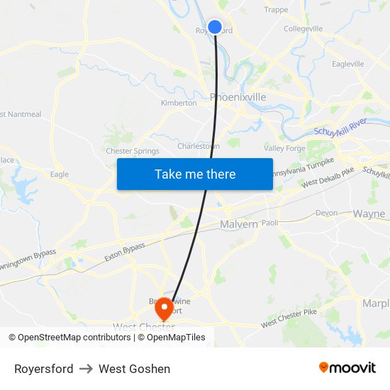 Royersford to West Goshen map