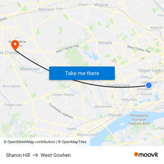 Sharon Hill to West Goshen map