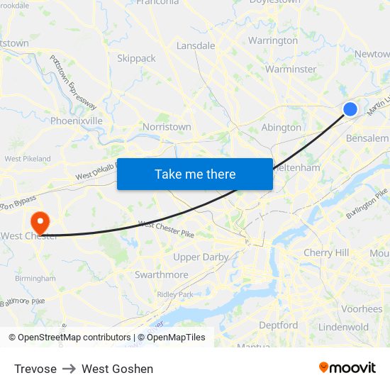 Trevose to West Goshen map