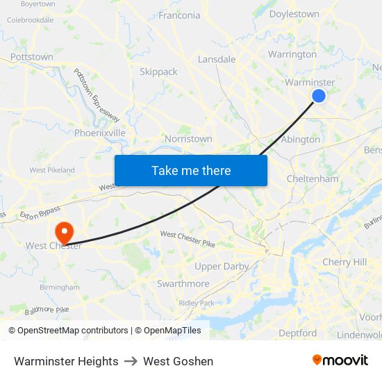 Warminster Heights to West Goshen map
