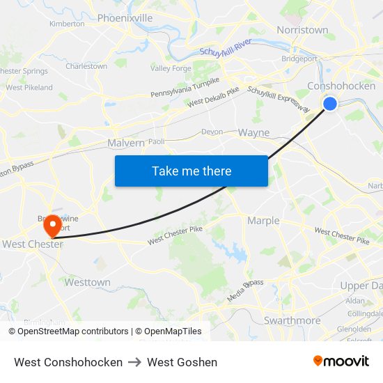 West Conshohocken to West Goshen map