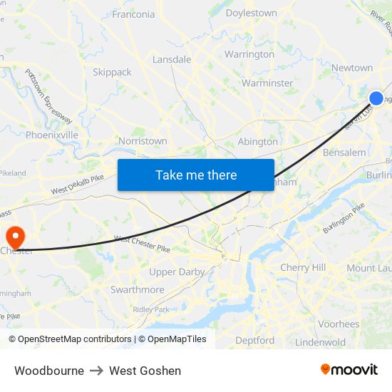 Woodbourne to West Goshen map