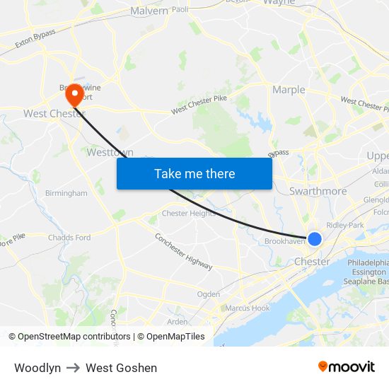 Woodlyn to West Goshen map