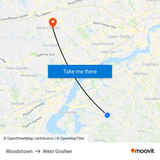 Woodstown to West Goshen map