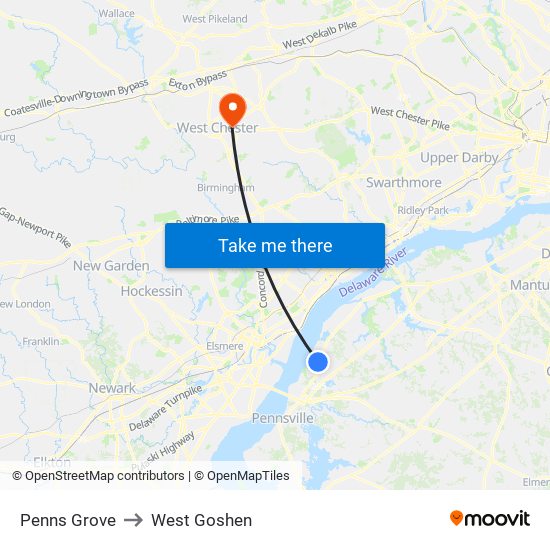 Penns Grove to West Goshen map