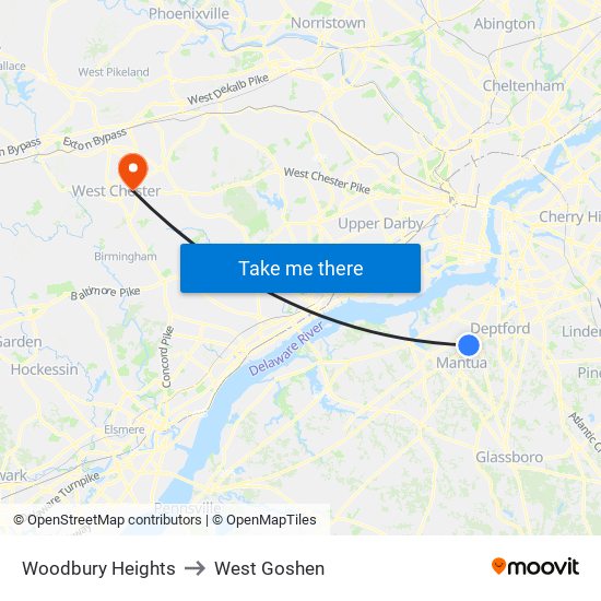 Woodbury Heights to West Goshen map