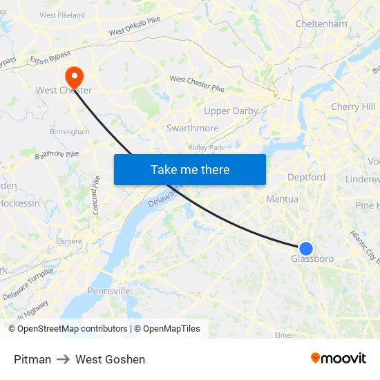 Pitman to West Goshen map