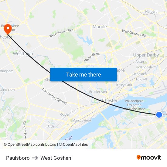 Paulsboro to West Goshen map