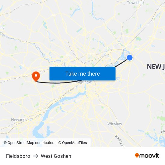 Fieldsboro to West Goshen map