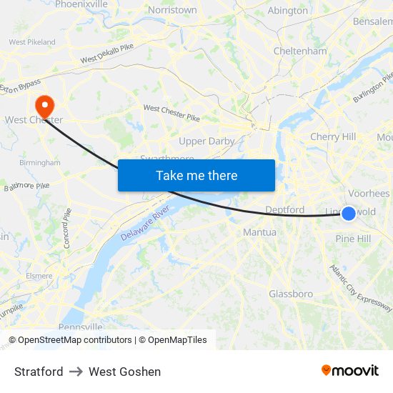 Stratford to West Goshen map