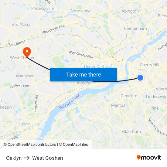 Oaklyn to West Goshen map