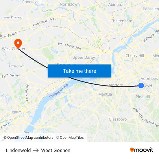 Lindenwold to West Goshen map