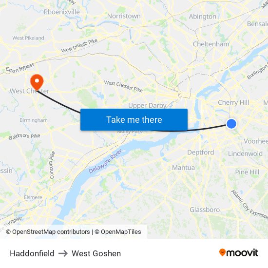 Haddonfield to West Goshen map