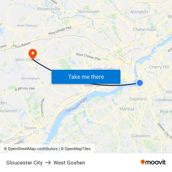 Gloucester City to West Goshen map