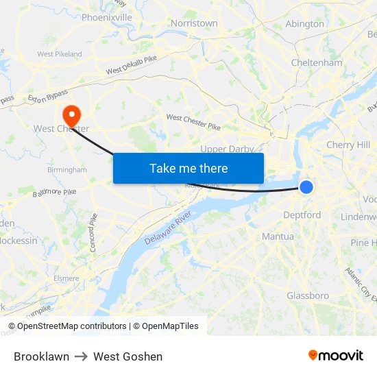 Brooklawn to West Goshen map