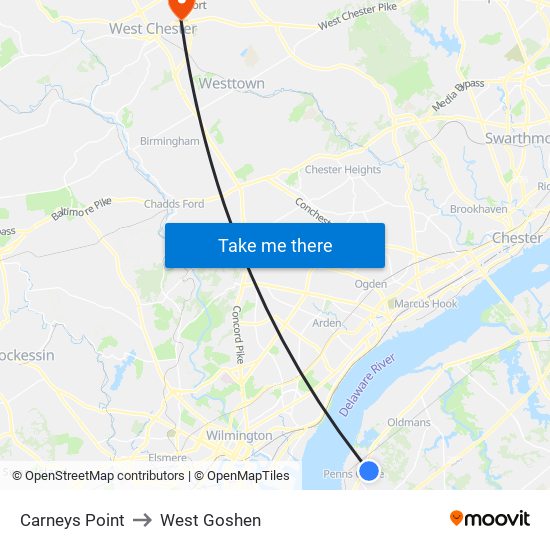 Carneys Point to West Goshen map