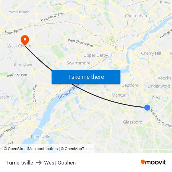 Turnersville to West Goshen map