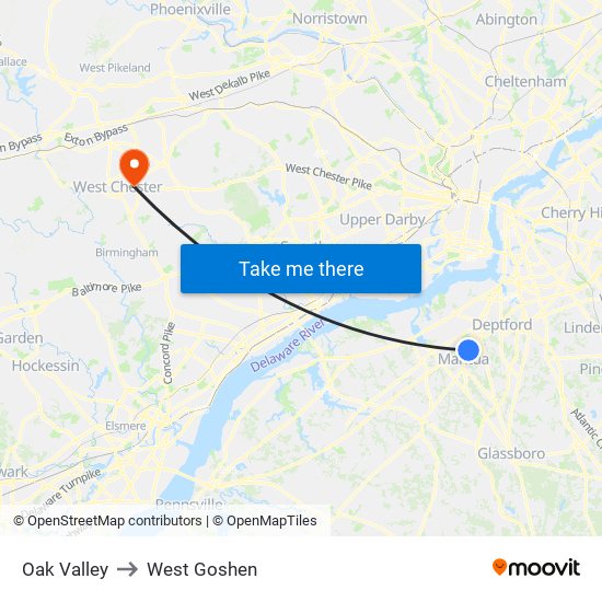 Oak Valley to West Goshen map