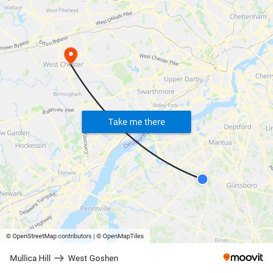 Mullica Hill to West Goshen map
