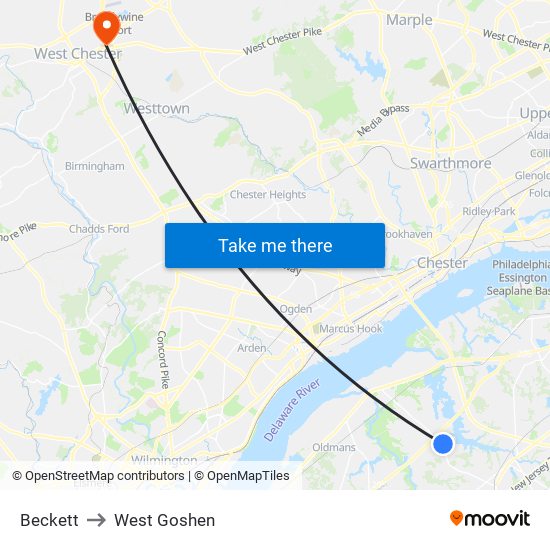 Beckett to West Goshen map