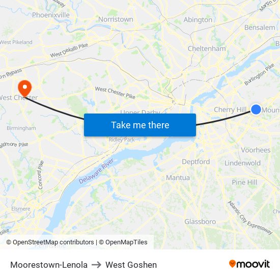 Moorestown-Lenola to West Goshen map
