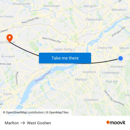 Marlton to West Goshen map