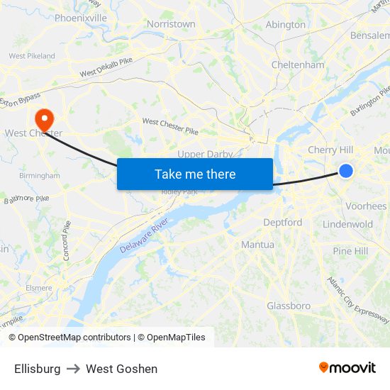 Ellisburg to West Goshen map