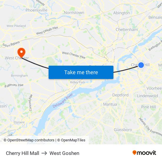 Cherry Hill Mall to West Goshen map