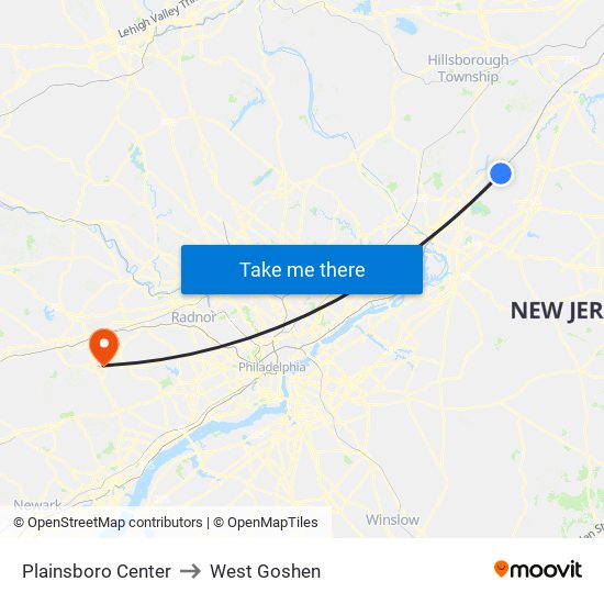 Plainsboro Center to West Goshen map