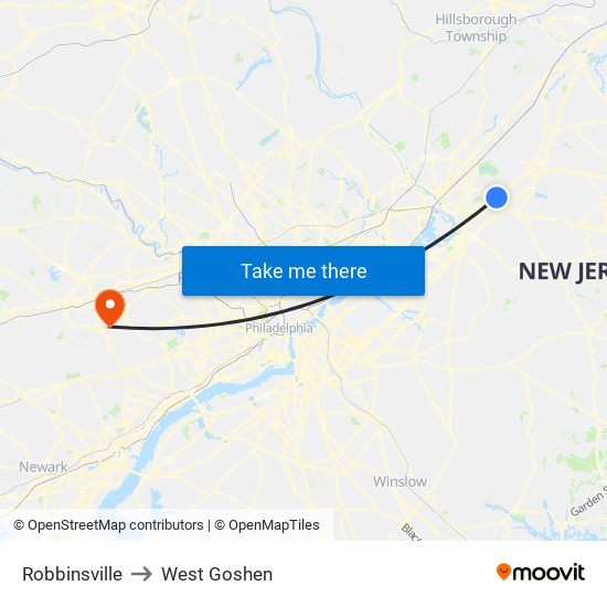 Robbinsville to West Goshen map