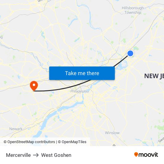 Mercerville to West Goshen map