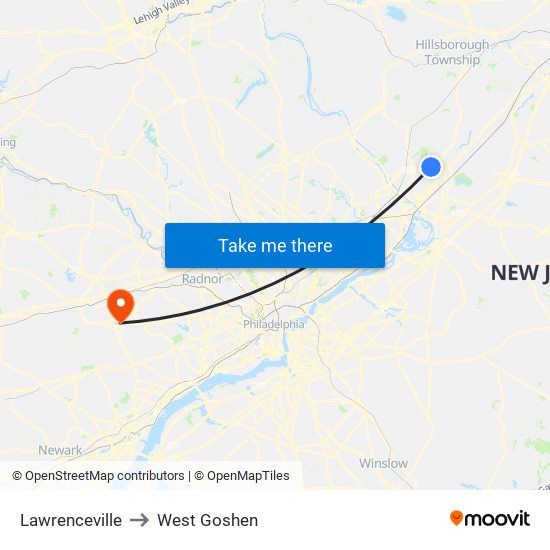 Lawrenceville to West Goshen map
