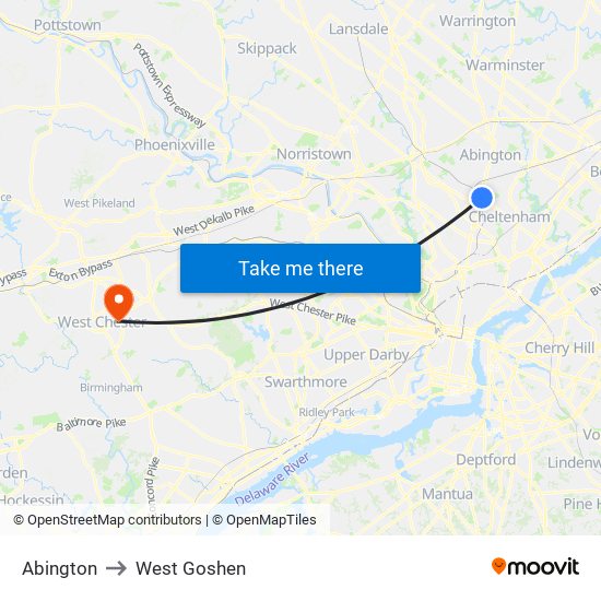 Abington to West Goshen map