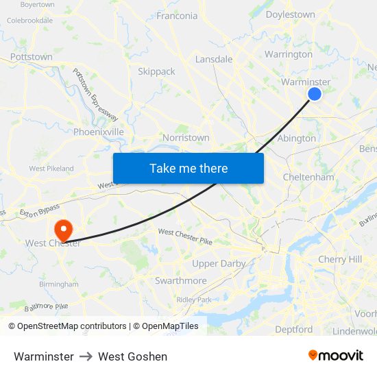 Warminster to West Goshen map